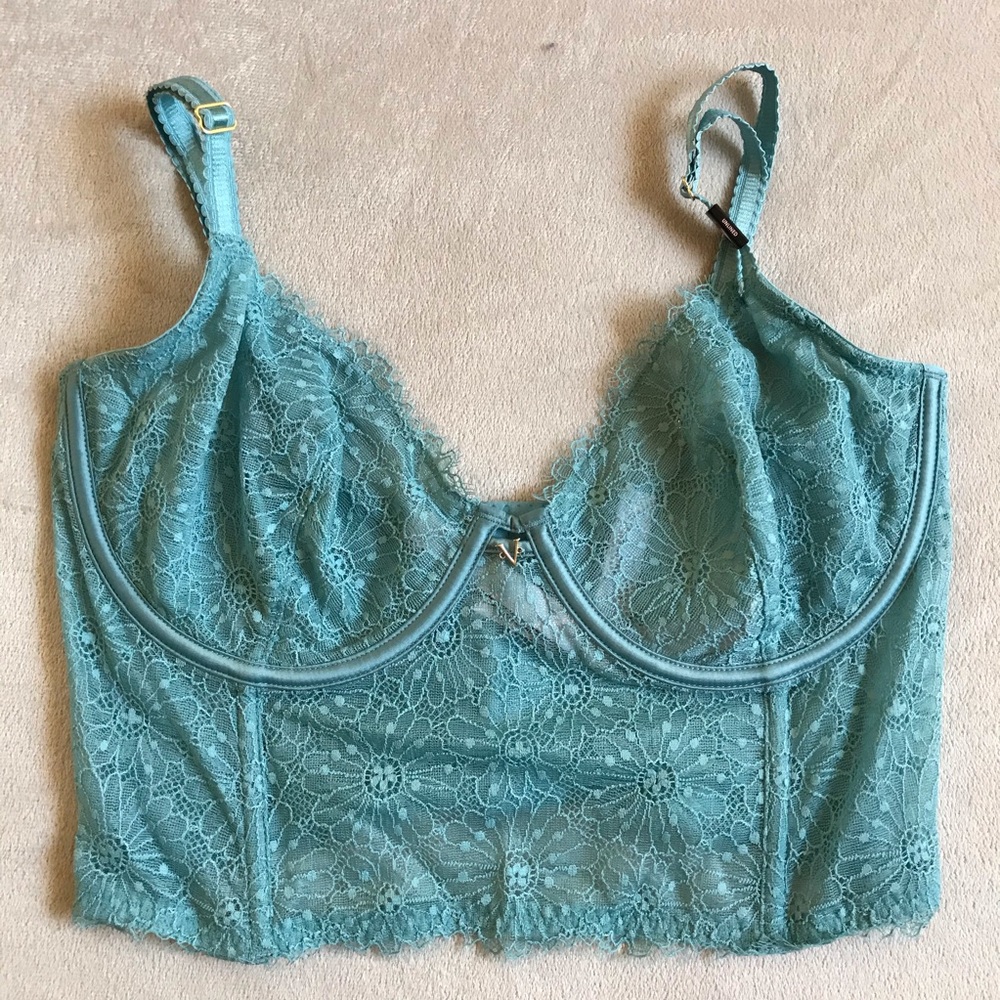 38D blue daisy lace long line demi bra